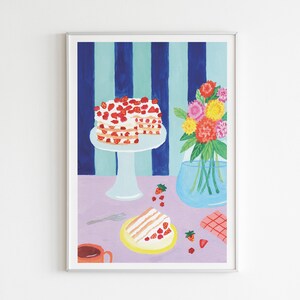 A4 / A3 Swedish Midsummer Cake Tea Party Watercolour Art Print