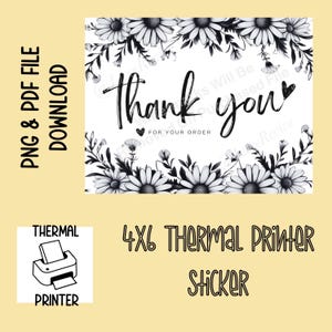 Printable 4x6 PDF PNG PNG Daisy Blume Danke Karte / Aufkleber für Thermodrucker | Digitale Datei Aufkleber & Karten | Kleinunternehmer