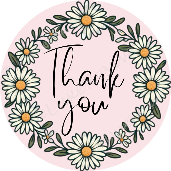 Daisy Pink "Thank You" 2" Round Sticker JPEG File | Small Business Packaging Sticker | Plants | Shipping | Pink | Cute | Spring