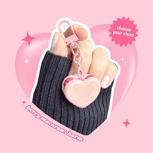 Raspberry Pink Macaron Keychain: Heart Shaped Decoden Charm