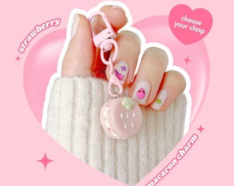 Erdbeer Macaron Schlüsselanhänger: Pastell Rosa Decoden Kawaii Schlüsselanhänger