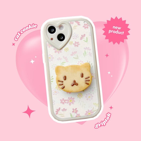 Kitty Cat Butter Cookie Biscuit Phone Griptok: Kawaii Decoden Stand