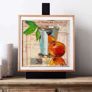 Apple Painting Original Art Canvas Fruit Still Life Food Painting Fine Art Collage Newspaper Painting 6 x 6 image 8