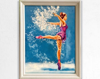 Ballerina painting Framed Original artwork Ballet dancer Small wall art Dance teacher gifts 8x6"