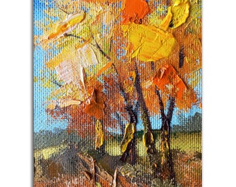 Wisconsin Painting Landscape Original Art Autumn Trees Artwork 5x7” Fall Wall Art