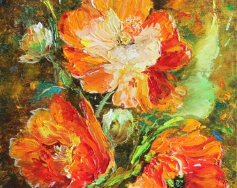 California Poppy Painting 9x7 Floral Original Art Orange Red Impasto Oil Painting Colourful Artwork Flower Wall Art.