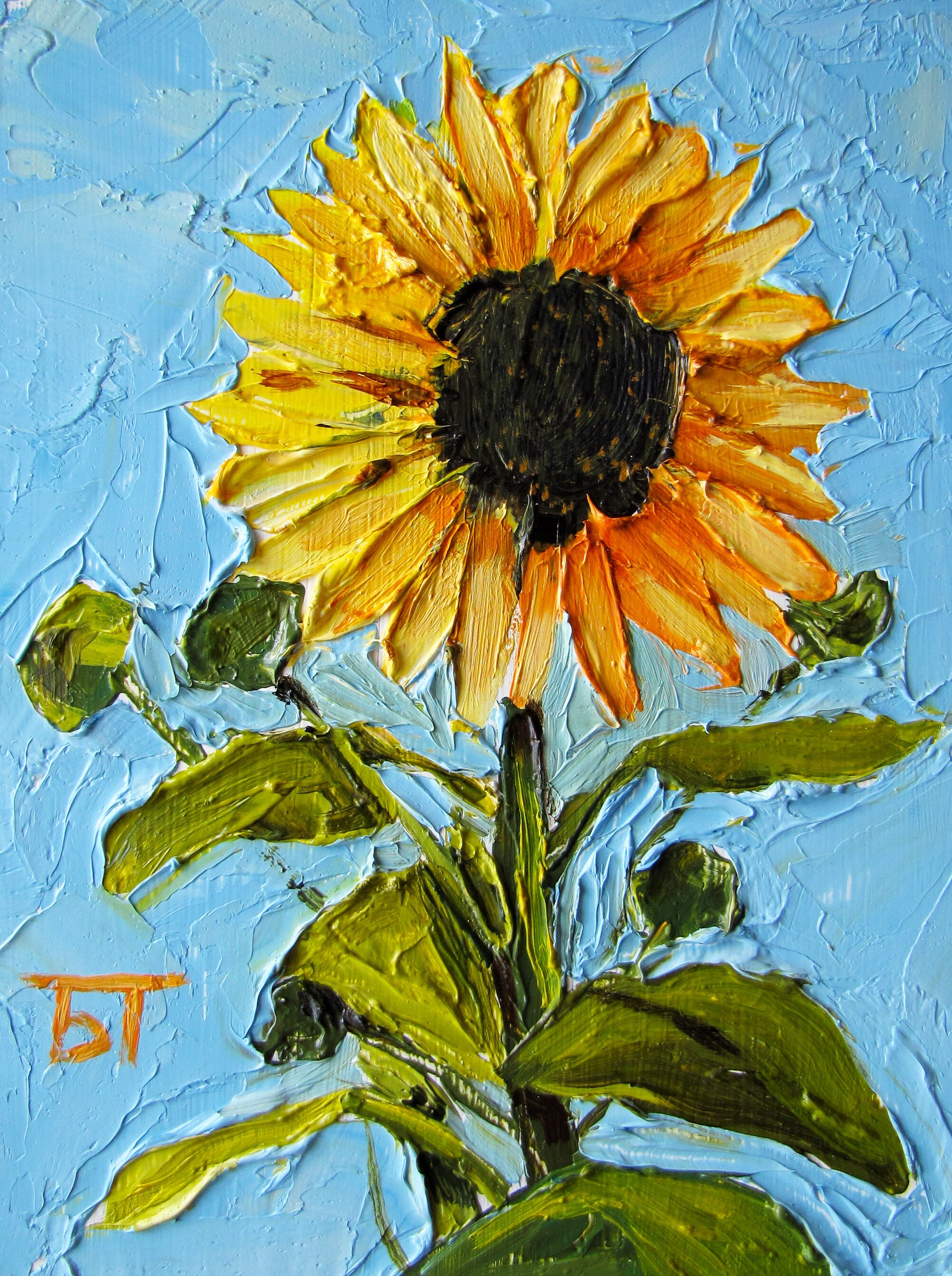 Sunflower Oil Painting Flower Original Art 68 on Panel - Etsy