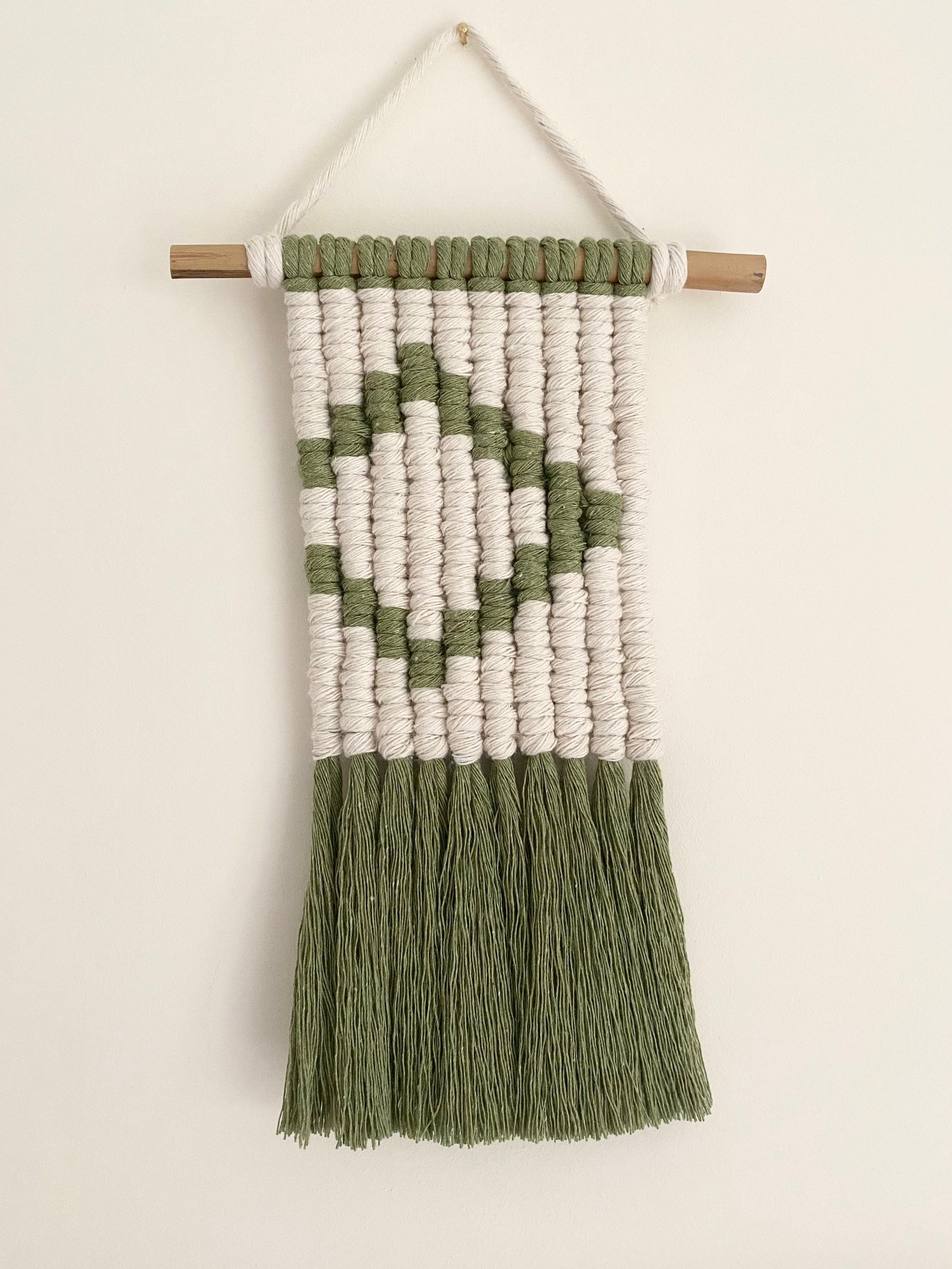 Handmade Geometric Macrame Wall Hanging white green boho Etsy