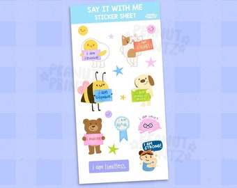 Say it With Me Sticker Sheet | Cute for Planners Bullet Journal Notebook or Scrapbook