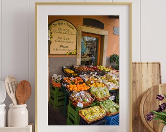 Riomaggiore Italy Market Canvas Wall Hanging, European Decor, Cinque Terre Italia Matte Print, Vintage Quaint Small-Town Life, La Dolce Vita