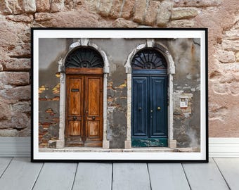 Vintage Doors Venice, Italy, Travel Photography, Canvas Print, Matte Horizontal Poster, Double Doors Art Print, Wall Art Decor, Matte