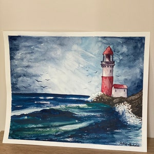 Painting of sea and lighthouse - aquarell on aqurelle paper