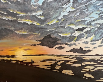 Puesta de sol en la isla de Gili Air en Indonesia - 30x40 Pintura al óleo sobre lienzo