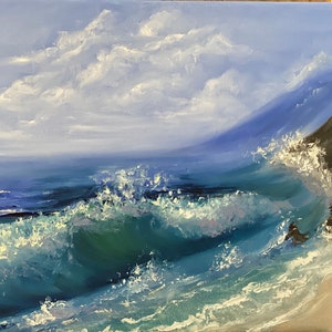 Grote golf op kust - olie op canvas