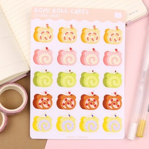 Bolos Gomi Roll | Folha de adesivos foscos - Estacionário fofo - Folha de adesivos Kawaii - Adesivos Bujo fofos - Adesivos de planejador - Adesivo de bolo fofo