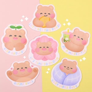 Gomi Bär Aufkleber | Glänzende Vinyl Aufkleber - Süßer glänzender Aufkleber - Kawaii Vinyl Aufkleber - Süße Bären Aufkleber - Süßer Tier Aufkleber