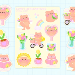 Affirmations de Gomi | Feuille d’autocollants mats - Papeterie mignonne - Feuille d’autocollants Kawaii - Autocollants Bujo mignons - Affirmations positives