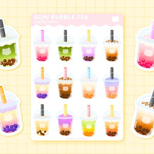 Gomi's Bubble Tea | Matte Sticker Sheet -  Cute Stationary - Kawaii Sticker Sheet -  Cute Bujo Stickers - Planner Stickers - Boba Tea