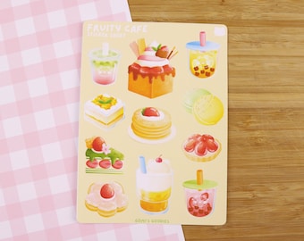 Fruity Cafe | Mat stickervel - schattig briefpapier - Kawaii stickervel - schattige Bujo-stickers - schattige dessertstickers