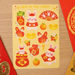 Jahr des Hasen | Matte Aufkleber Bogen - Cute Stationary - Kawaii Sticker Bogen - Cute Bujo Stickers - Planner Stickers - Lunar New Year