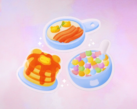 Gomi's Breakfast | Glossy Vinyl Sticker Flake Pack - Cute Glossy Sticker - Kawaii Vinyl Sticker - Cute Food Sticker - Colorful Sticker