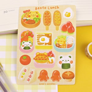 Almoço Bento | Folha de adesivos foscos - Papelaria fofa - Folha de adesivos Kawaii - Adesivos Bujo fofos - Adesivos para planejador - Adesivos para caixa Bento