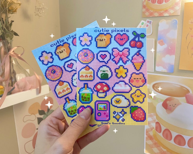 Pixel Stickers Rectangle Cutie Pixels | Clear Glossy Sticker Sheet - Cute Stationary - Kawaii ...
