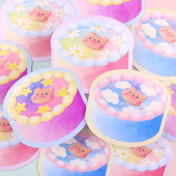 Gomi Lunchbox Cakes | Glossy Vinyl Sticker Flakes - Cute Food Sticker - Kawaii Vinyl Sticker - Korean Lunchbox Cake Sticker - Aesthetic Cake