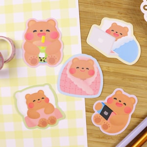 Ours paresseux | Flocons de vinyle brillant - Sticker brillant mignon - Sticker vinyle kawaii - Sticker ours mignon - Stickers animaux mignons