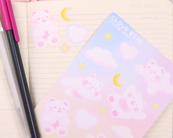 Wolkenbeer | Mat stickervel - schattig briefpapier - kawaii stickervel - schattige Bujo-stickers - plannerstickers - sticker esthetische beer