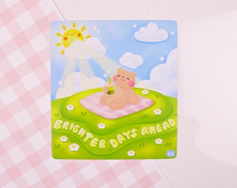 Brighter Days Ahead | Cute Art Print - Aesthetic Art Print - Kawaii Floral Art Print - Illustration Art Print - Positive Affirmation Print