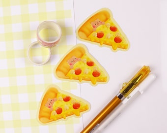 Gomi's Pizza Bed | Glossy Vinyl Flake Pack - Cute Glossy Sticker - Kawaii Vinyl Sticker - Cute Food Sticker - Food Sticker - Bear Sticker