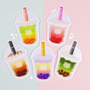 Gomi's Bubble Teas | Glossy Vinyl Sticker Flake Set - Cute Glossy Sticker - Kawaii Vinyl Sticker - Cute Boba Sticker - Colorful Sticker