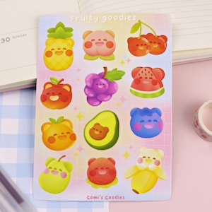 Guloseimas frutadas | Folha de adesivos foscos - Estacionário fofo - Folha de adesivos Kawaii - Adesivos Bujo fofos - Adesivos de planejador - Adesivos de arco-íris