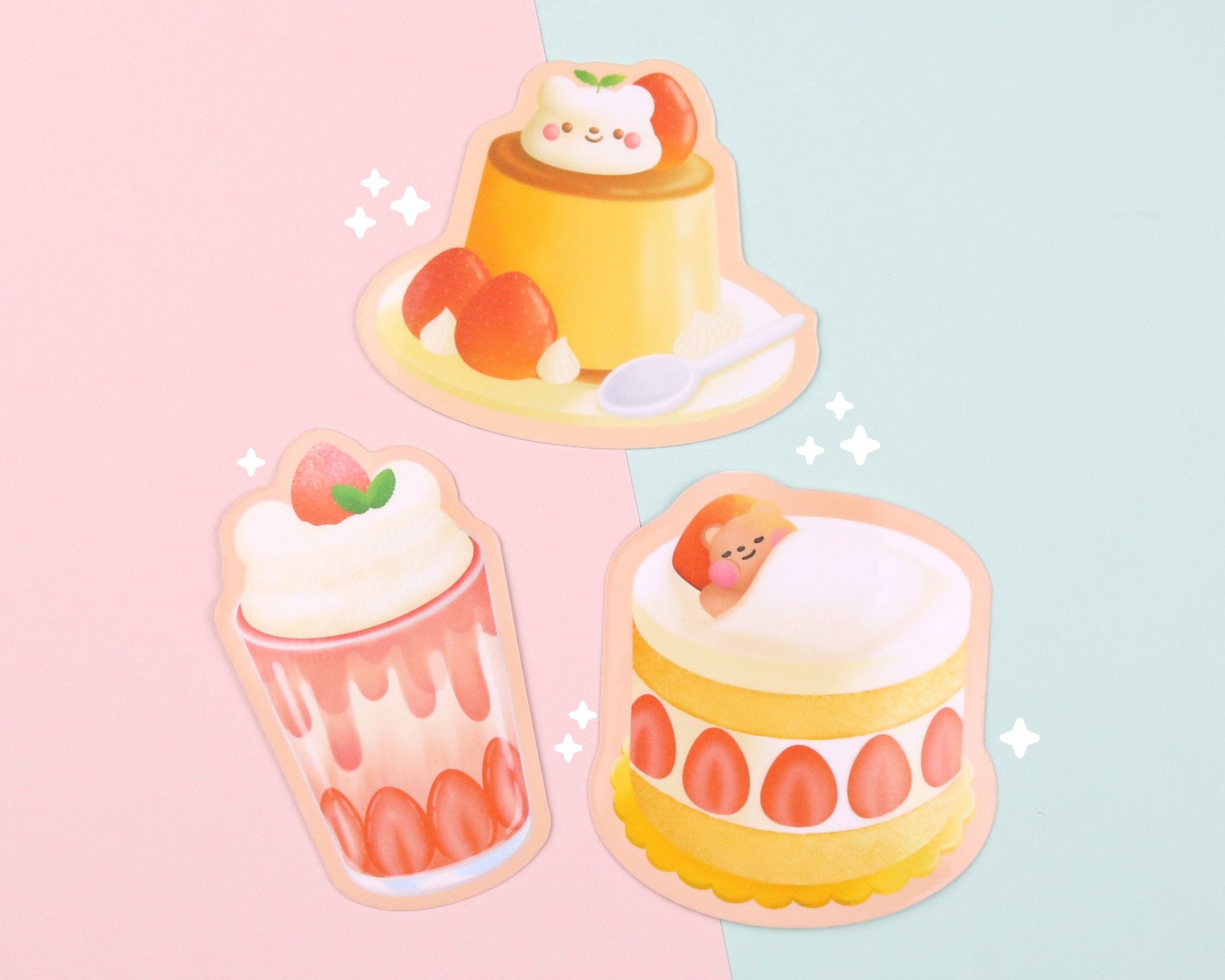 Strawberry Desserts | Glossy Vinyl Sticker Flake Pack - Cute Glossy ...
