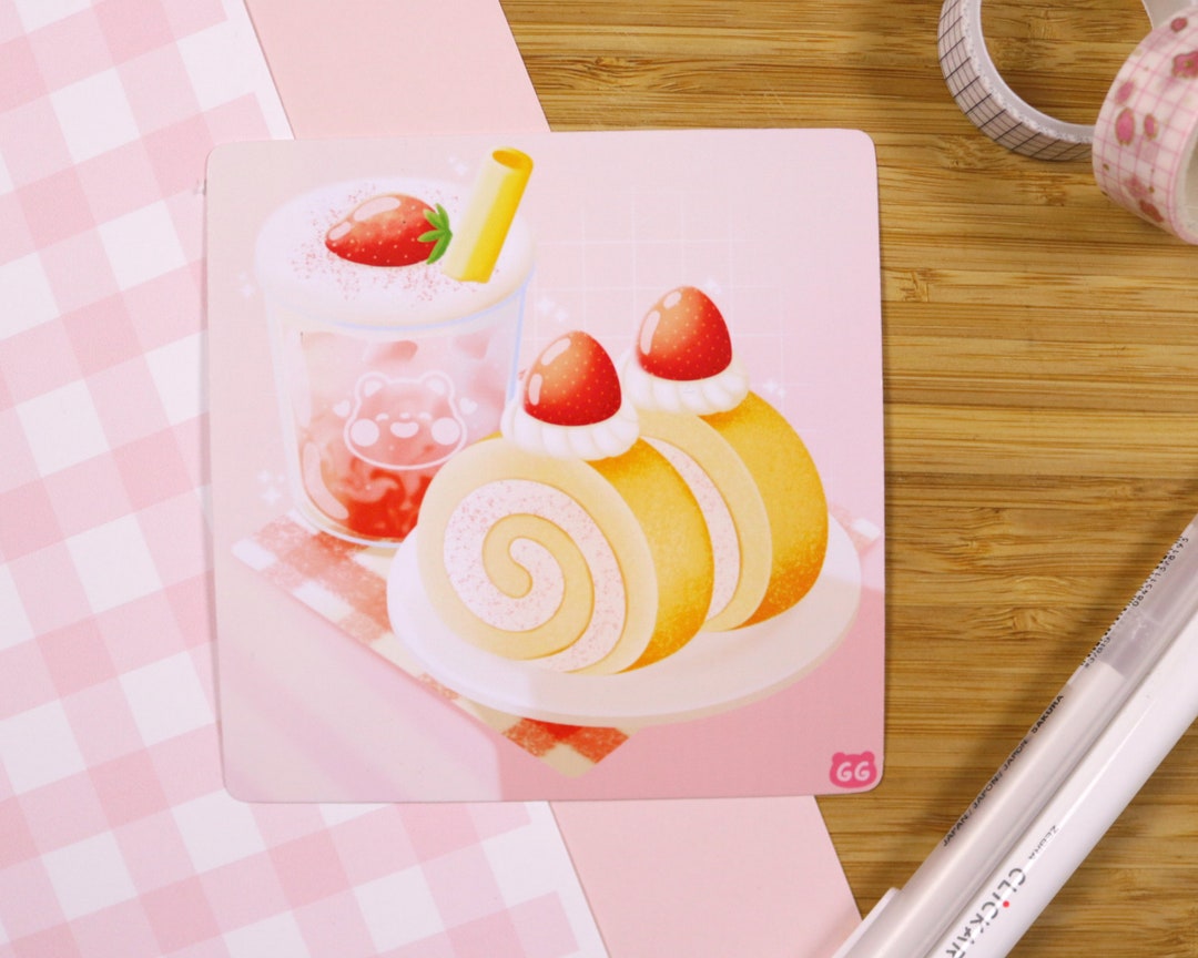 Strawberry Roll Cake Art Print Cute Art Print Aesthetic Art Print