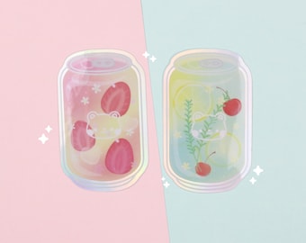 Holografische Gomi Soda | Glossy Vinyl Sticker Vlokken - Leuke Glossy Sticker - Kawaii Vinyl Sticker - Cute Drinks Sticker - Kleurrijke Sticker