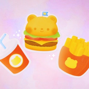 Gomi es Burger Essen | Glossy Vinyl Flake Pack - Niedliche Glossy Sticker - Kawaii Vinyl Sticker - Süßer Food Sticker - Burger and Fries Sticker