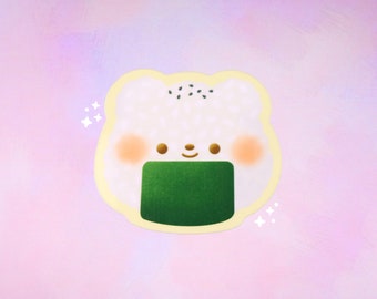Gomi Onigiri | Glossy Vinyl Sticker Flake - Cute Glossy Sticker - Kawaii Vinyl Sticker - Cute Bear Sticker - Asian Food Sticker