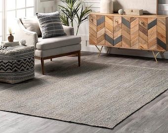 Indian Handmade Braided Bohemian Grey Color Pure Jute Rectangle Area Rug Home Décor Rugs Floor Décor Carpet in All Custom Sizes