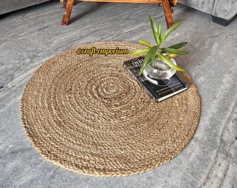 Indian Hand Woven Bohemian Natural Color Round Area Jute Rug for Home Floor Carpet in Customizable Size for Living Room