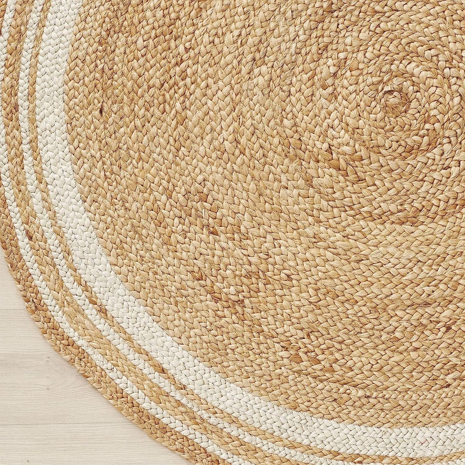 Handmade Bohemian White Color Rikki Braided Border Round Area Jute Rug ...