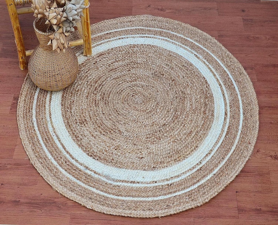 Handmade Bohemian White Color Rikki Braided Border Round Area Jute Rug ...