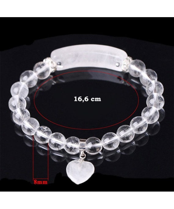 Jewellery Bracelets Hand Chains Rose Quartz Ball 8 mm Stretch Bracelet with Heart Motif Individual Size AB221 