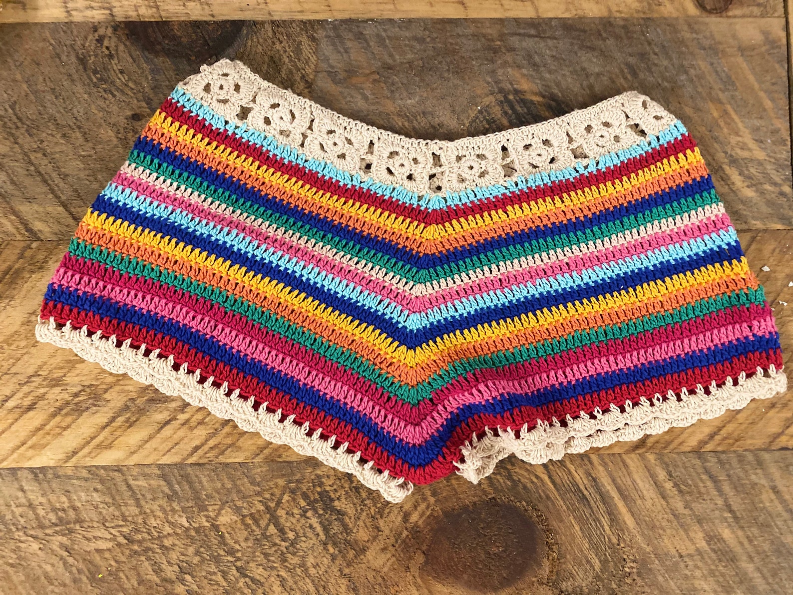 60's Hand Crochet Rollerblade Rainbow Shorts Etsy