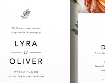 Wedding Invitation Set - Elegant - Leaf -  Botanical - Flowers  Wedding Invites - Lyra