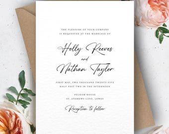 Elegant Script Wedding Invitations, Printed Invites, Holly