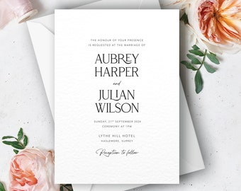 Modern Wedding Invitations, Minimalist Invite, Printed, Aubrey