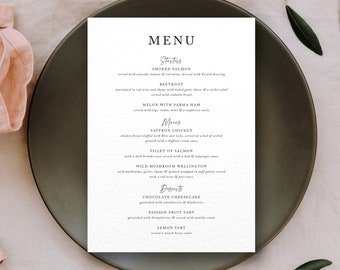 Wedding Menu, Simple Wedding Menu, Wedding Dinner Menu, Printed Wedding Menu, Elegant Table Menu, Bella
