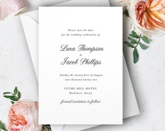 Traditional script wedding Save the Dates, Luna collection